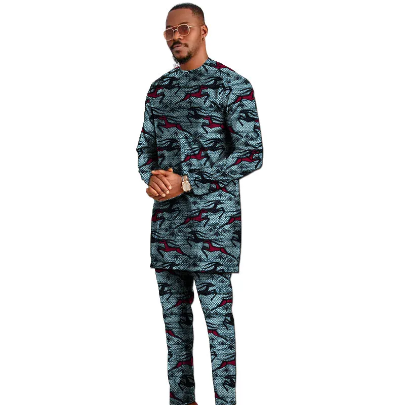 

Original Design Pattern African Couture Men's Print Set Shirt With Trouser Pant Sets Traditional Wedding Wear Male Basic Outfits