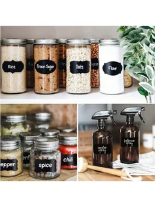 Stiker Label Tahan Air Hitam yang Dapat Digunakan Kembali Dengan Kapur Putih Untuk Stoples Batu, Ruang Kerajinan, Ruang Penyimpanan, Botol Kaca, Organisasi 12 stiker hitam putih penjualan terbaik - №