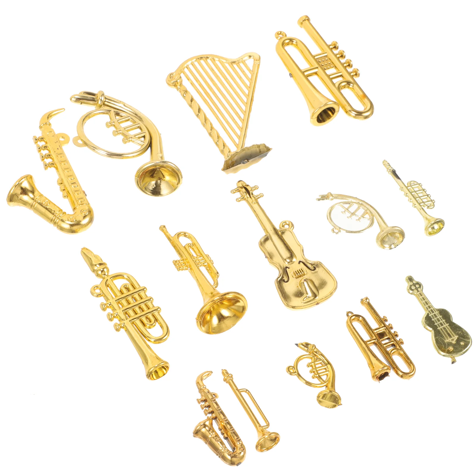 14 Pcs Small Ornaments Musical Instrument Pendant Lyre Harp Mini Trumpet Keychain Acrylic Tiny For Party