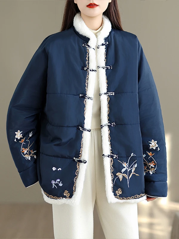 

Теплая хлопковая одежда Jaet с вышивкой в национальном стиле, новая китайская хлопковая одежда в стиле дзен, верхняя одежда, длинный воротник-стойка