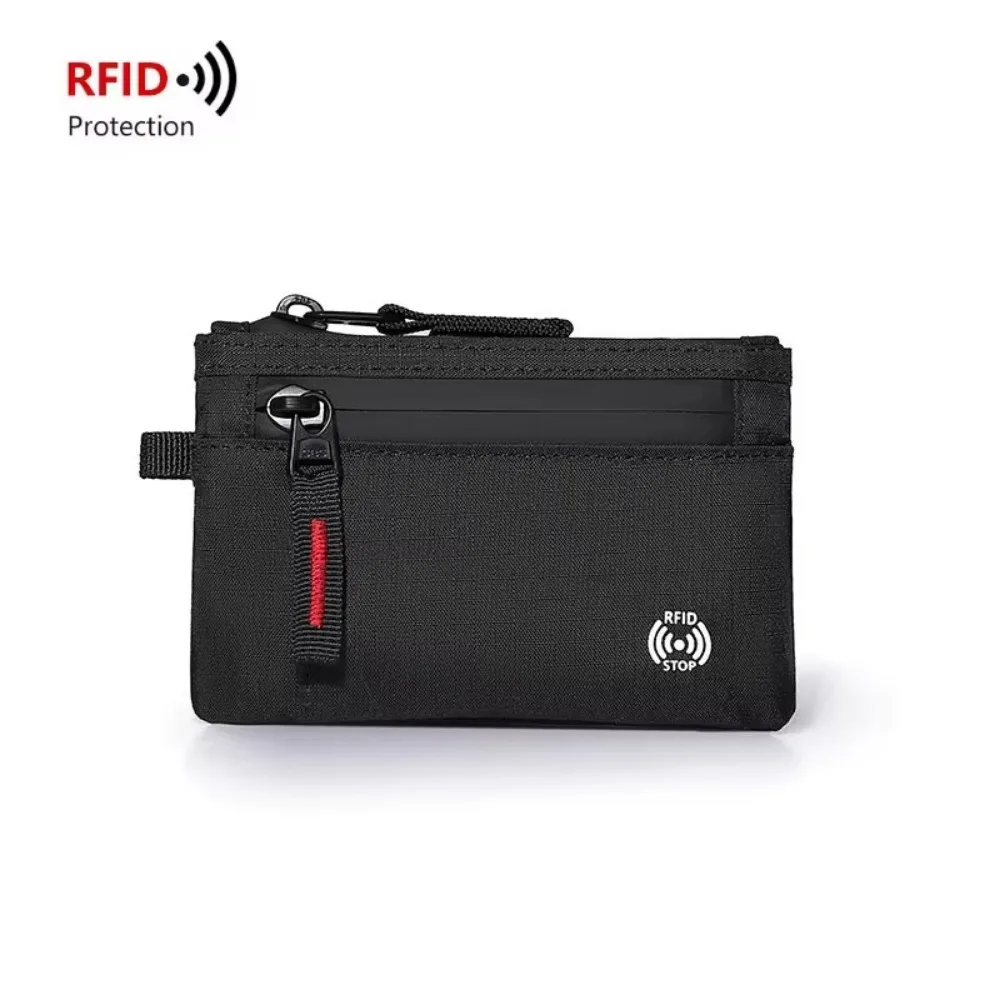 Rfid Credit Card Holder Men Wallets Luxury Nylon Slim Wallet Zipper Key Card Case Male Purse Coin Purse With Carabiner