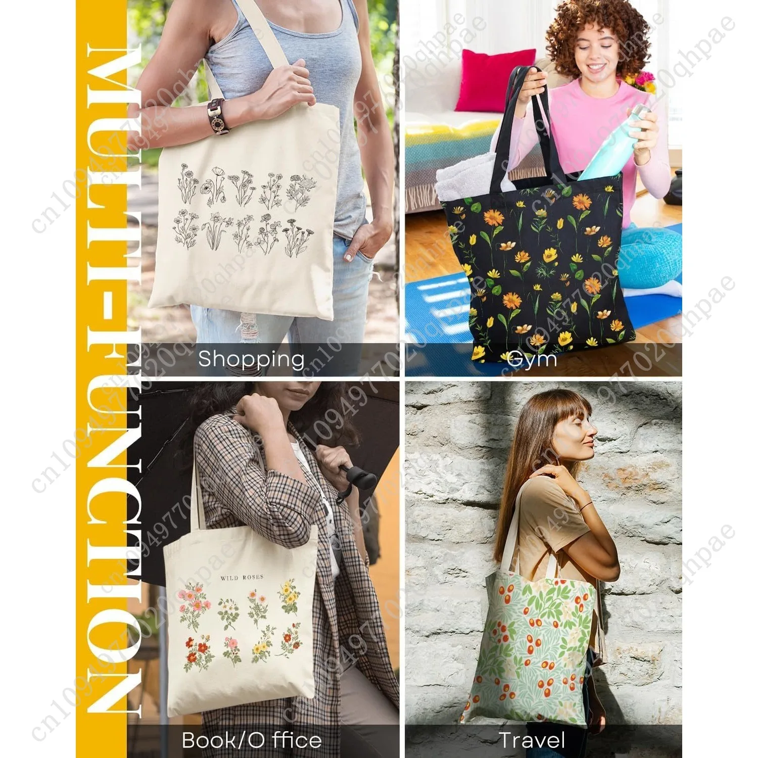 AUSVKAI Canvas Tote Bag Aesthetic for Women, Cute Reusable Cloth Cotton Bags for College Shopping Beach Grocery Trendy Gifts