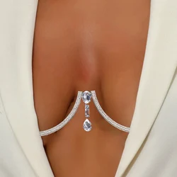 Soporte de pecho de gota de agua de moda, joyería de sujetador, collar superior, diamantes de imitación, cadena de cuerpo Sexy, joyería, lencería, Bikini, arnés, Club, 2024