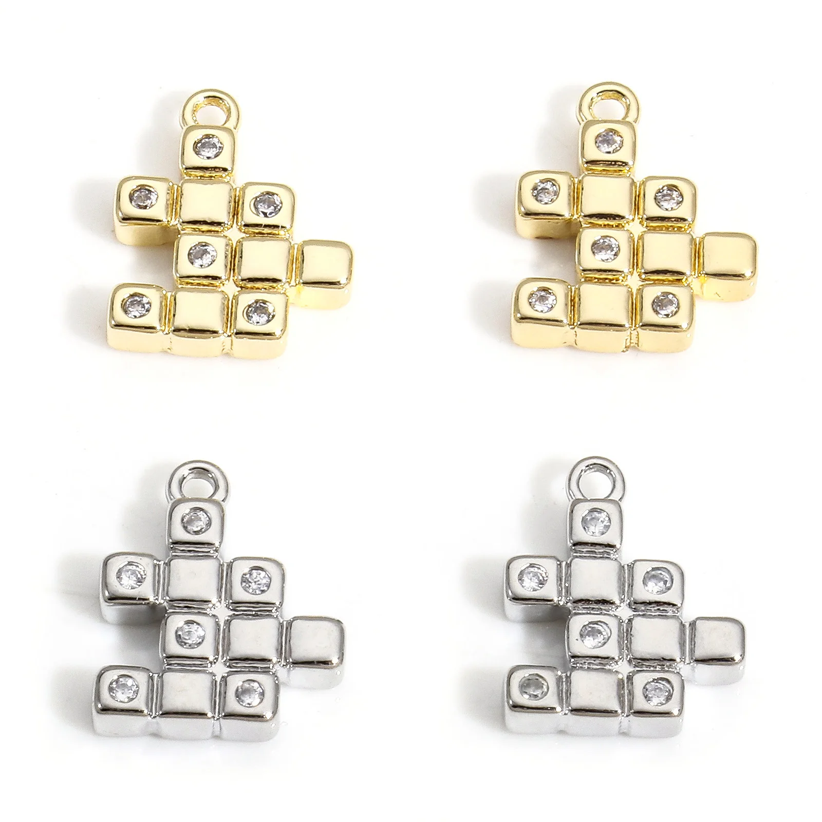 2pcs Copper Charms Gold Color Cube Clear Cubic Zirconia Pendants DIY Necklace Earrings Women Party Jewelry Findings 12mm x 10mm