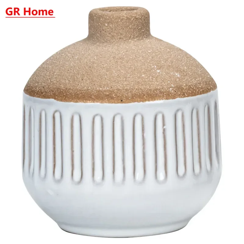 Nordic-style two-tone ceramic small vase, fresh and simple flower arrangement decor with an elegant touch for home display
