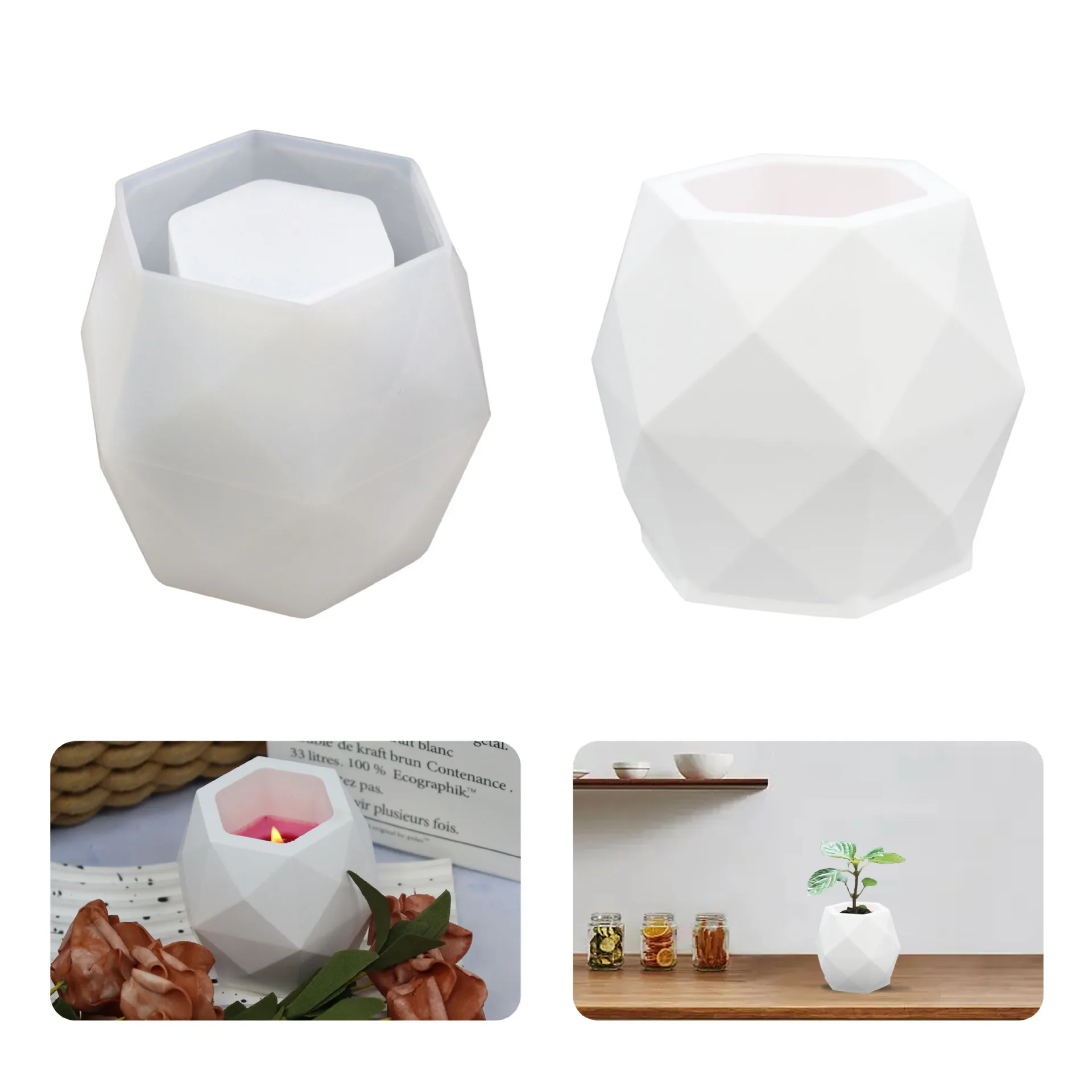 Diamond Cut Flower Pot Silicone Mold Candle Jar Succulent Flowerpot Gypsum Resin Mold DIY Storage Box Resin Drip Mold Craft