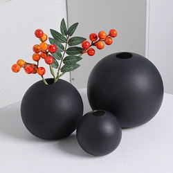 INS Nordic Ceramic Vase Black White Round Ball Flower Arranger Table Top Hydroponic Container Living Room Office Bookcase Decor