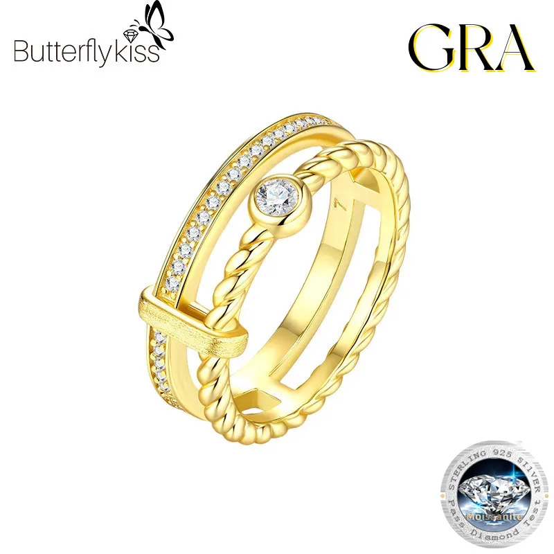 

Butterflykiss из стерлингового серебра 925 пробы с муассанитом, модное двухслойное кольцо, минималистичные универсальные украшения для женщин, идеально подходят в подарок
