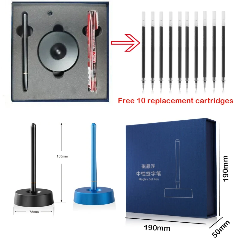 

1 Set New Multifunctional Blue/Black Aluminum Alloy Magnetic Levitation Pen Creative Office Desk Decor For Friends Perfect Gifts