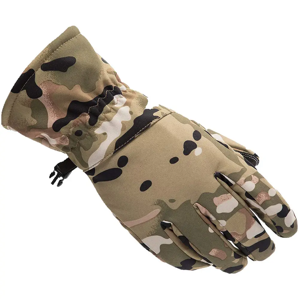 Camouflage Fleece Thickened Ski Gloves for Men and Women, Non-slip, Windproof and Waterproof, Touch Screen, Hiking Glove, Warm