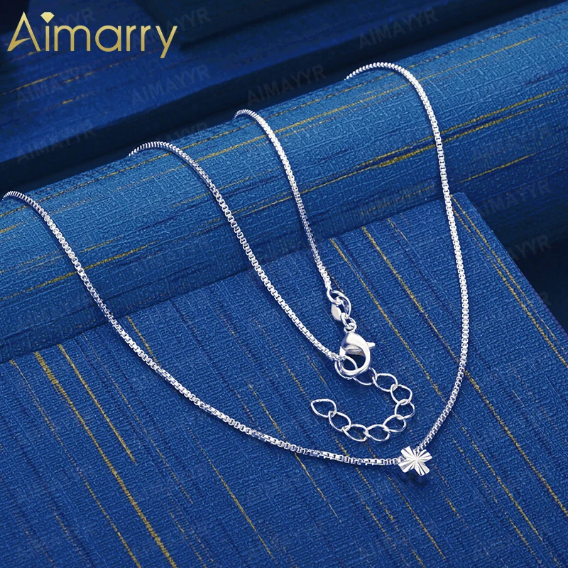 925 Sterling Silver Box Chain Mini Cross Necklace 18 Inch Women's Party Banquet Engagement Wedding Fashion Jewelry