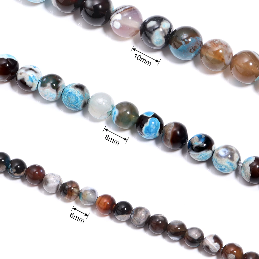 1 Strand Natural Fire Agates Stone Beads Bicolor Round Loose Spacer Beads for Jewelry Making DIY Bracelets Necklace Accessories