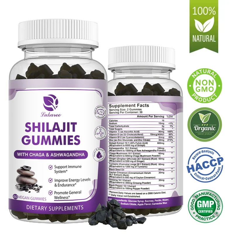 Lukaree 100% Organic Chaga Mushroom SHILAJIT Gummies 10 x More Absorption & Bioavailability