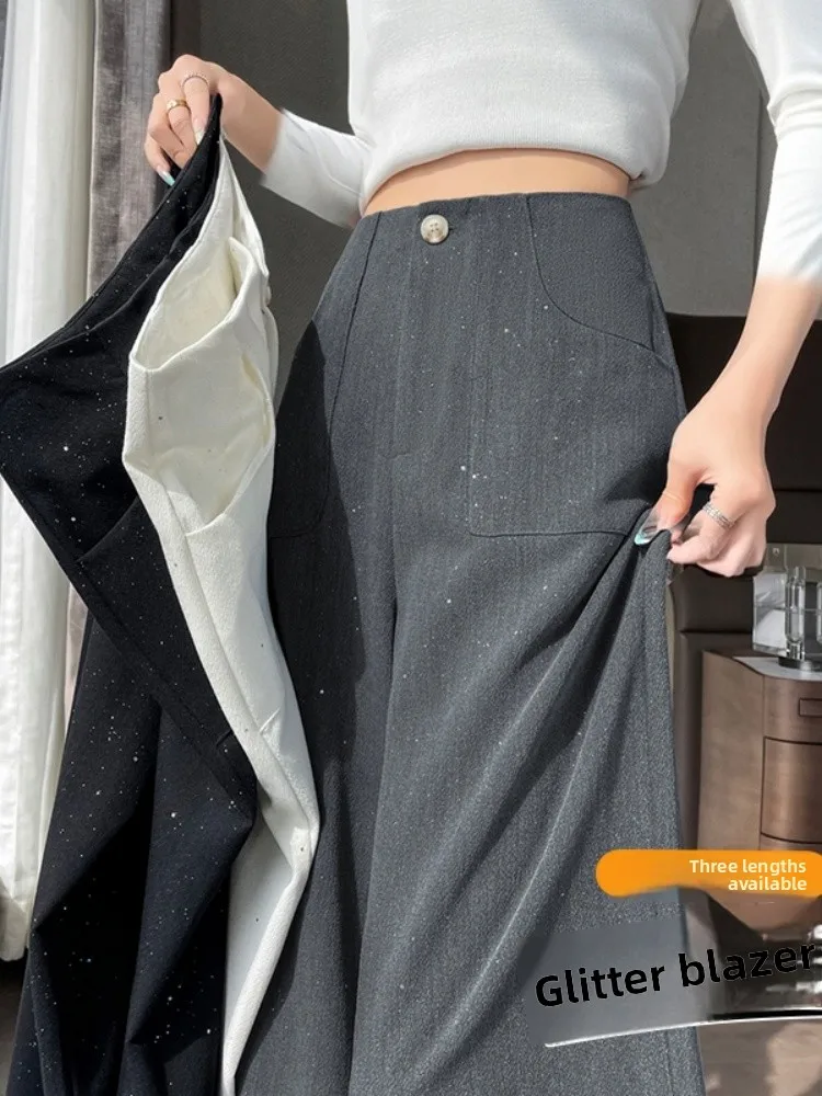 ay Wide Leg Pants Women's High Waist Drape Casual Narrow Straight Suit Pants Commute Sle Korean Version ket Pure Color