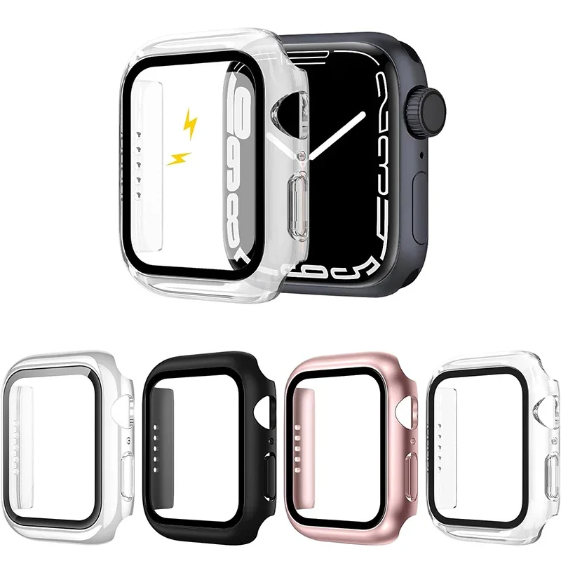 

Tempered Glass Screen Protector for Apple Watch Series 9 8 7 41mm 44mm 45mm 40mm Full Cover Hard PC Case for iWatch 6 SE 5 4 3