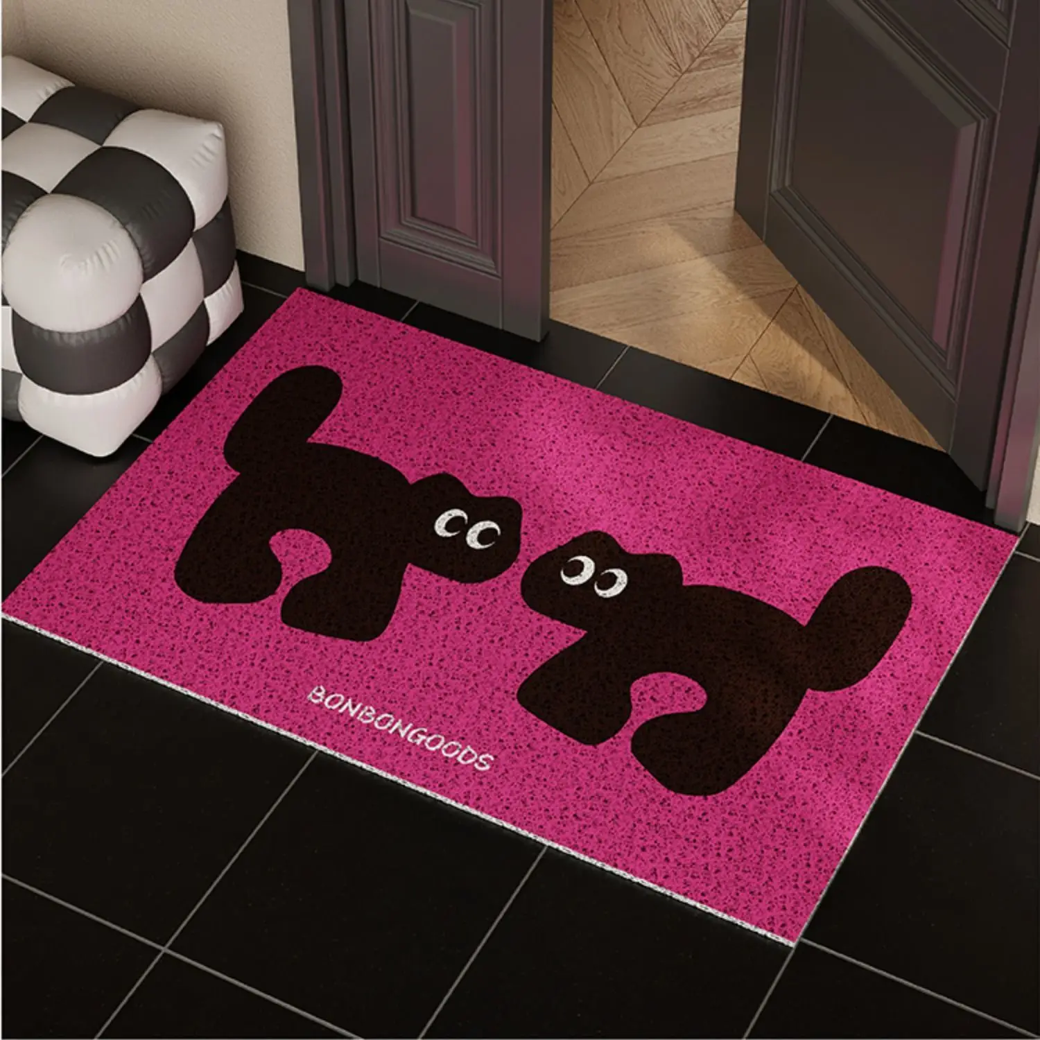 

Black pink kitten silk ring entry door floor mat PVC non-slip foot mat dirt-resistant can be cut into the door mat door carpet