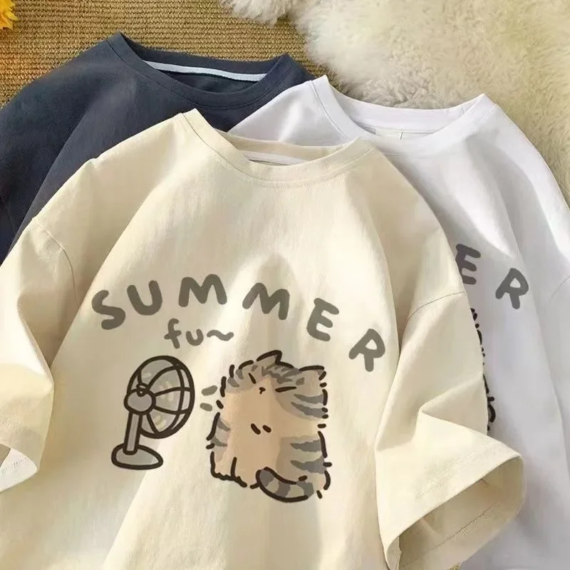 

Pop Summer Cute Women T Shirts O Neck Cat Printed Cartoon Short Sleeve Fashion Casual Harajuku Women Tops New Clothing