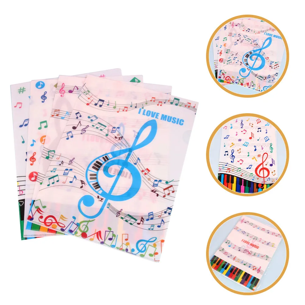 

12pcs L-Shaped A4 Pvc Document Holder Piano Note Pattern Two-Page File Folder Reusable Sheet Protector A4 File Organizer