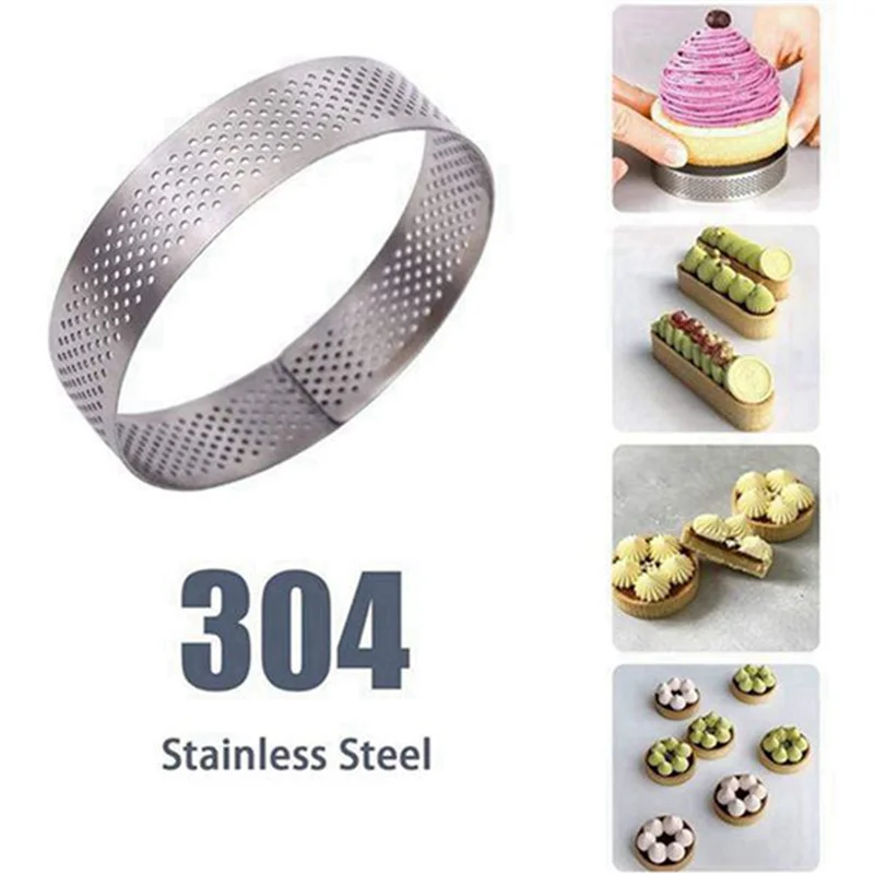 

【Superdeals】60Pcs Circular Tart Rings With Holes Fruit Pie Quiches Cake Mousse Kitchen Baking Mould Perforated Cake Mousse Ring