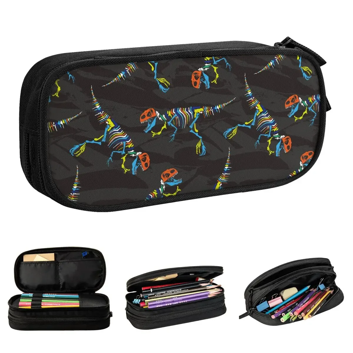 

Colorful Dinosaur Pencil Cases Skeleton Abstract Animal Pencilcases Pen Kids Large Storage Bags Students School Gift Stationery