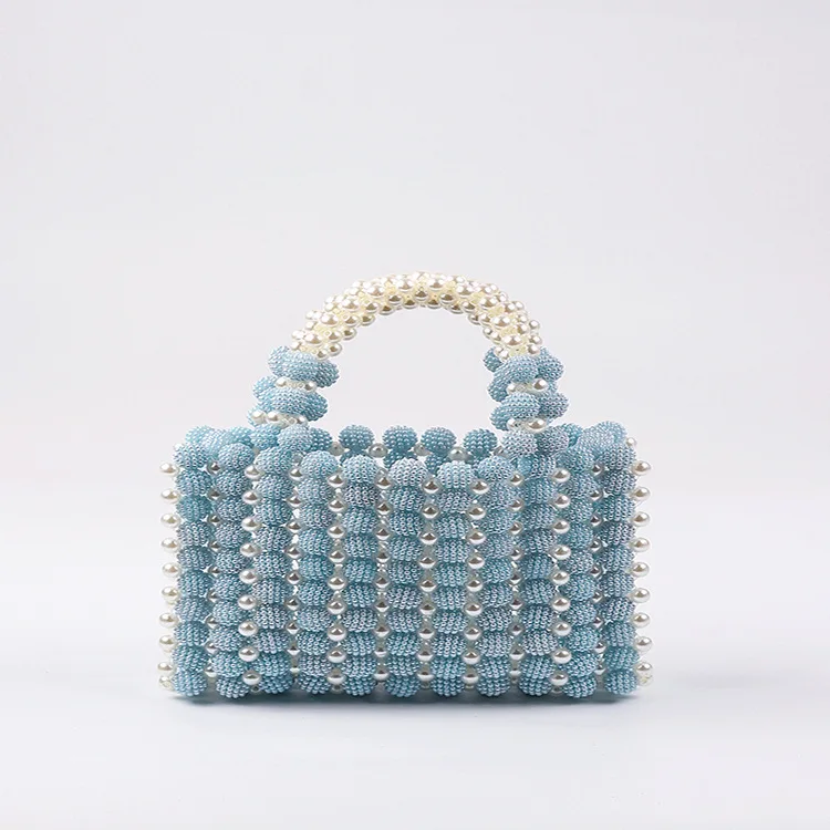 Ball Pearl Handwoven Beaded Square Bag Stylish Acrylic Dinner Tote Bag Bayberry Women's Solid Color Evening Bag