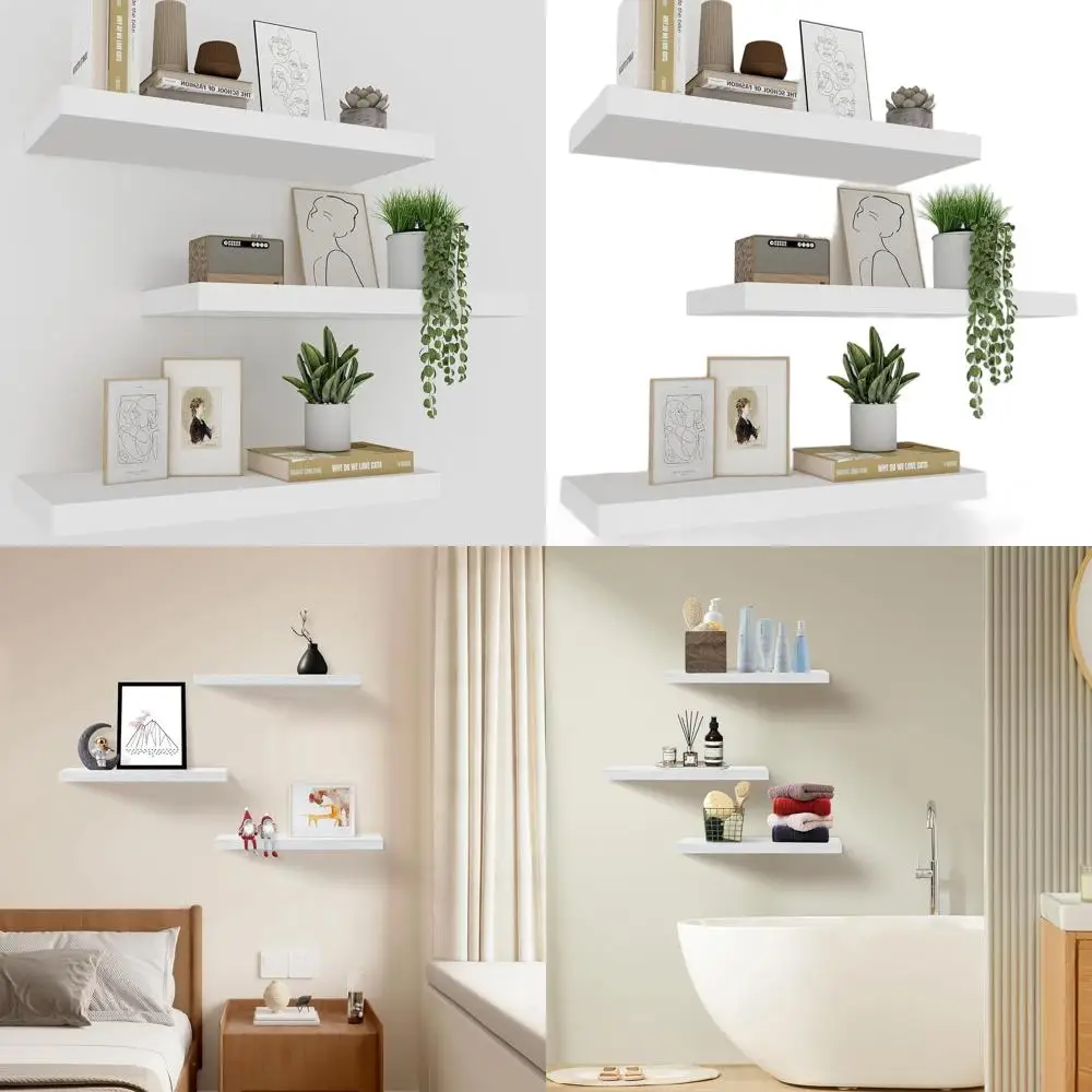 

Набор из 3-х белых плавающих настенных полок, 16, домашний декор, витрина для гостиной, спальни, ванной комнаты, кухни