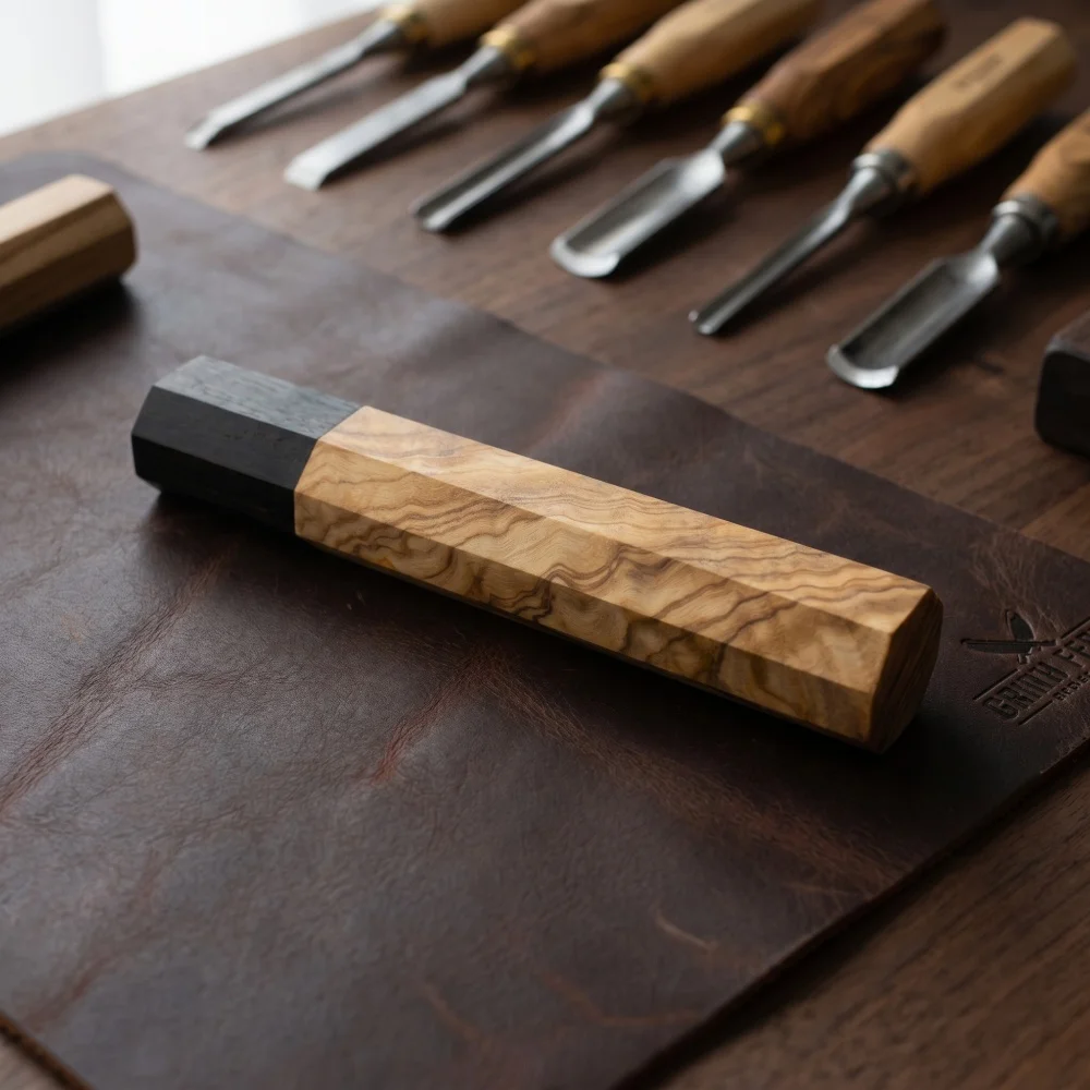 1 Piece DIY Octagonal Japanese Chef's Knife Handle - Ebony & Olive Wood Inlay, DIY Tool Making Accessories