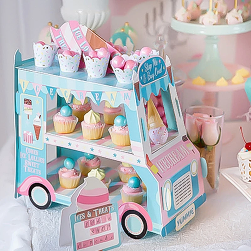 Dessert Table Birthday Ice Cream Holder Display Ice Cream Truck Ice Cream Car Bus Cake Stand Cake Cupcake Stand Bus Cupcake