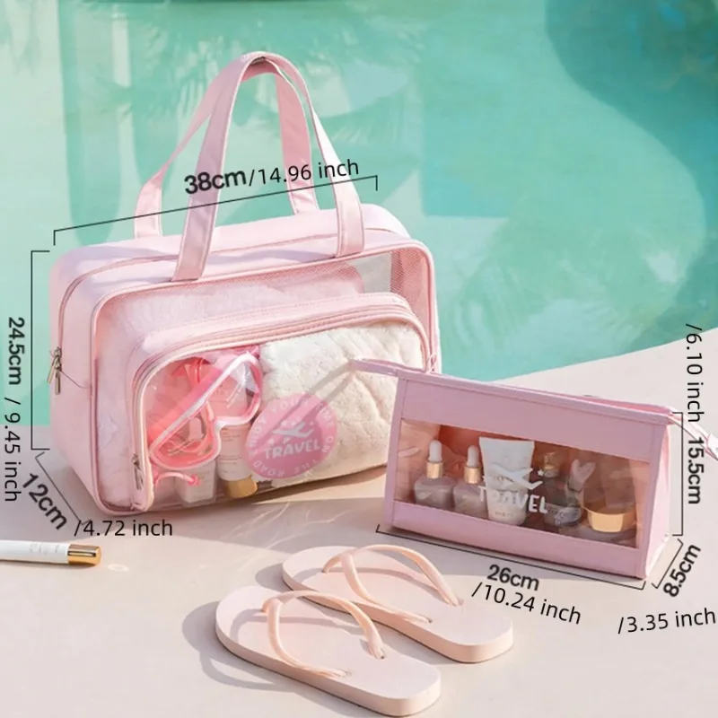 1PC/2Pcs Dry and Wet Separation Storage Bag Portable for Travel Makeup Toiletries Large Capacity Transparent Bag