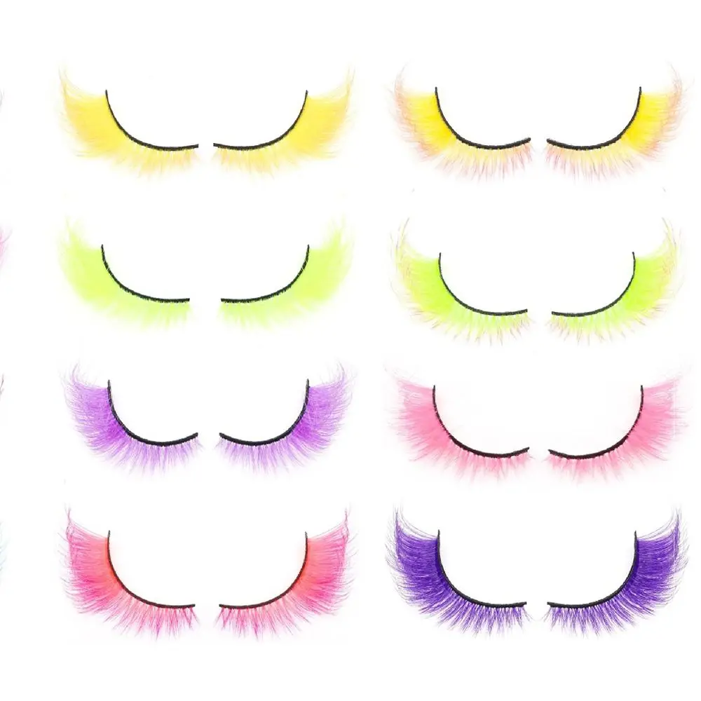 

5 Pairs Colorful False Lashes Eye Tail Lengthening Thick Fluffy Lashes Cat Eye Eyelashes Exaggerated Curled 3D Colored Lashes