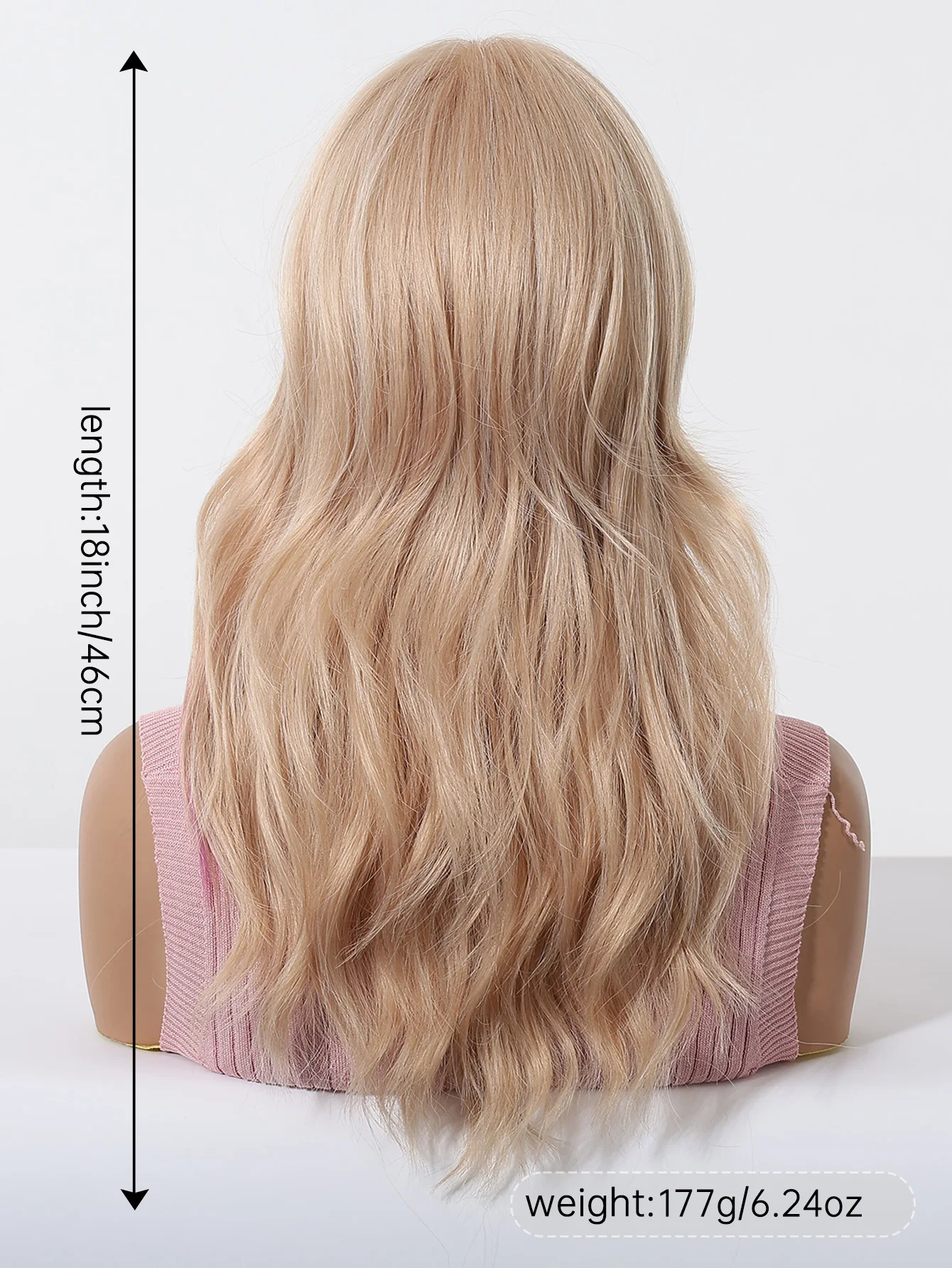 ALAN EATON Natural Looking Ombre Blonde and Pink Mixed Color Long Curly Wig Soft Synthetic Hair with Bangs Heat Resistant Fiber