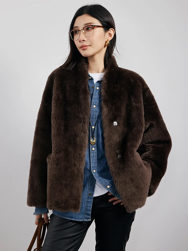 

High-end Luxury Natural Lamb Fur Furry Jackets for Women 2026 New Simple Classic V-neck Winter Genuine Leather Real Fur Coat