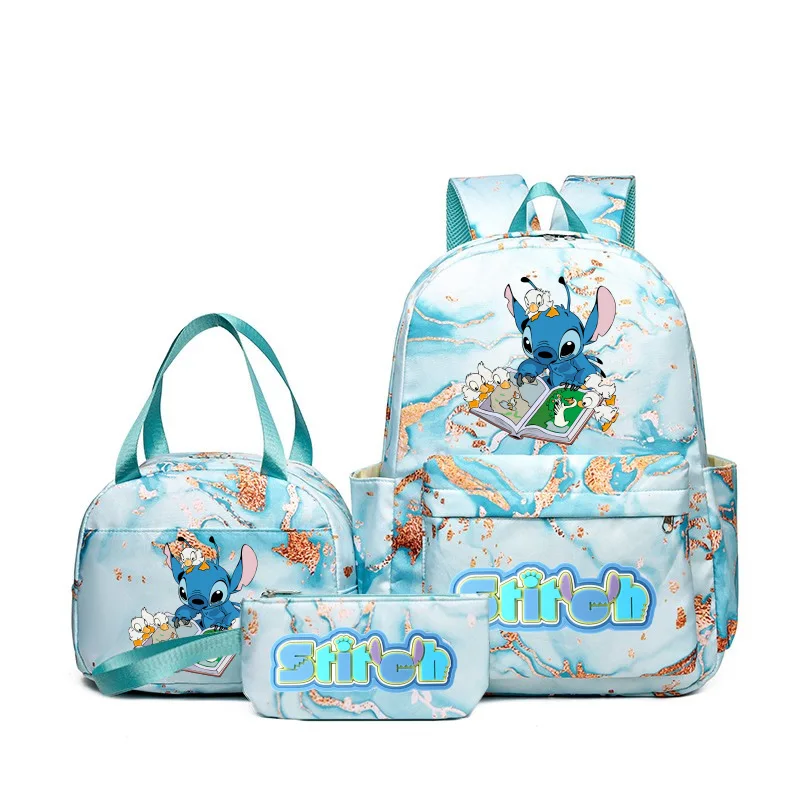 3Pcs/set Lilo Stitch Backpack Women Student Lunch Bag Large Capacity Schoolbag Teen Rucksack Women Leisure Schoolbag Sets