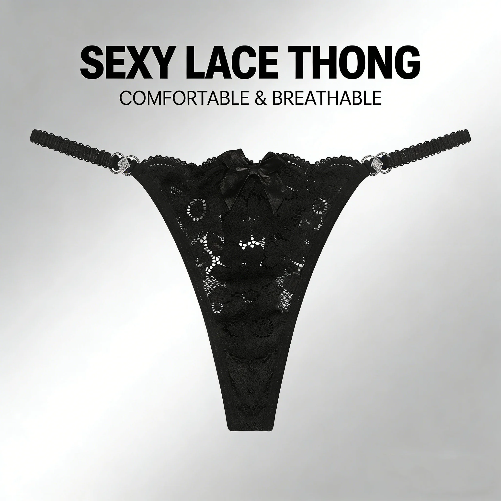 Women's Sexy Lace Thongs Hollow Out Mesh Sheer Design Breathable Low Waist Seamless Panties Comfortable Intimates for Daily Wear