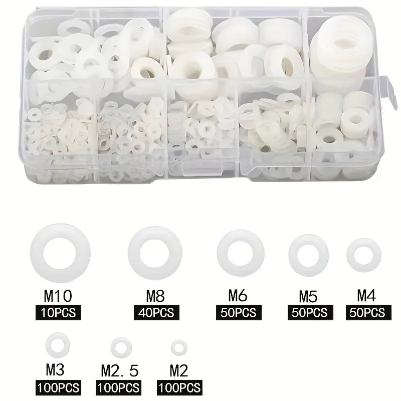 500pcs White Nylon Plastic Washer Assortment Set, Suitable For High Temperature And Dielectric Insulation,
