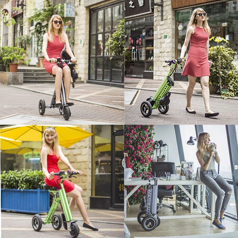 Bicicleta elétrica dobrável ultraleve, bicicleta com bateria de lítio para adultos, bicicleta elétrica pequena portátil de três rodas