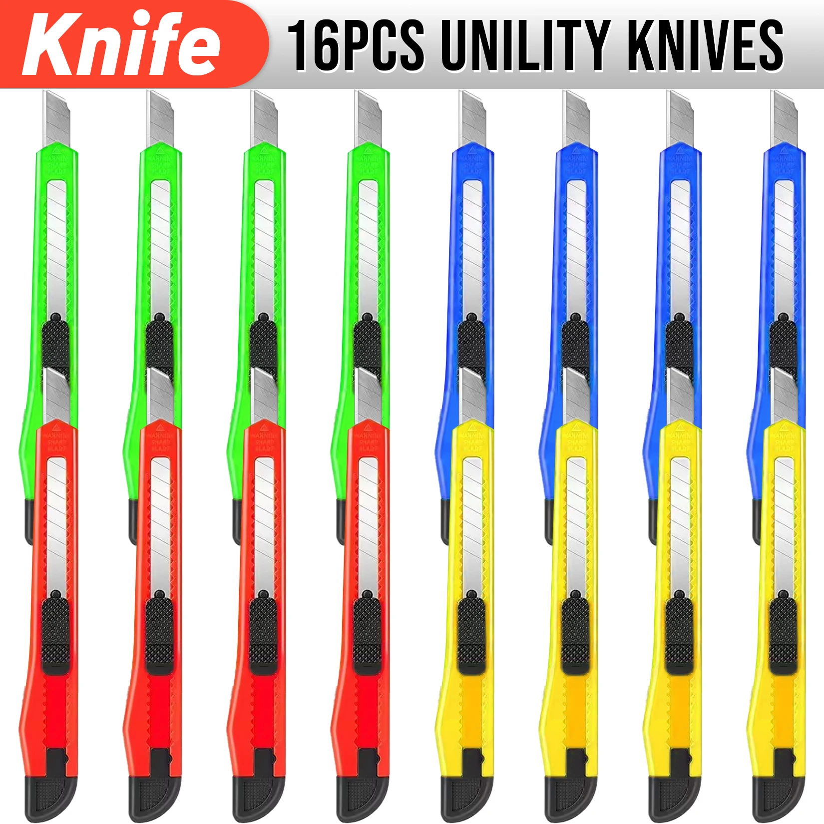 

16 box cutter, razor blade Utility knife, box knife retractable, suitable for cardboard, boxes and cartons (4 colors)