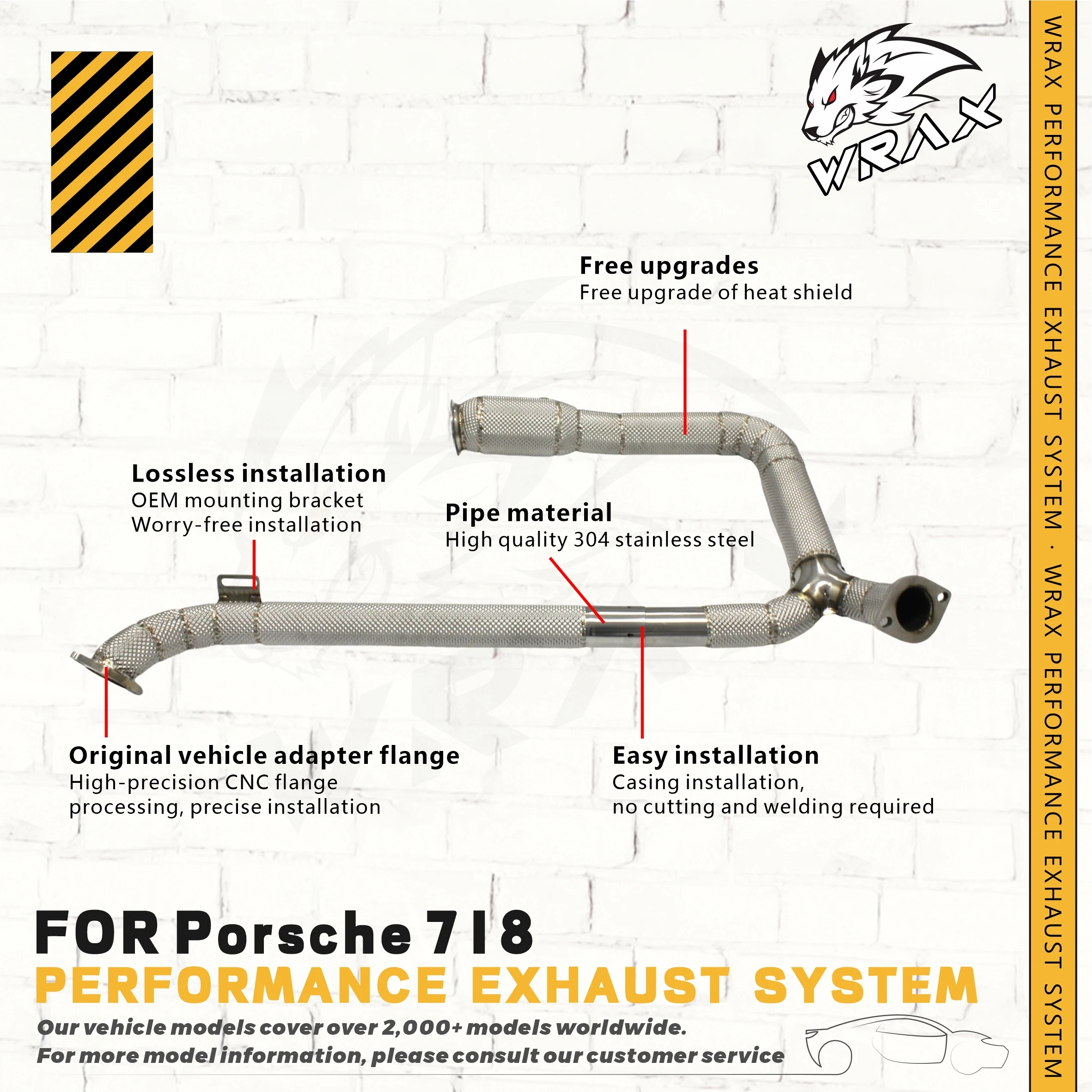 

WRAX Exhaust SS304 Downpipe for Porsche 718 - Upgrade Kit with No Welding, Heat Insulation and Damage-Free Installation