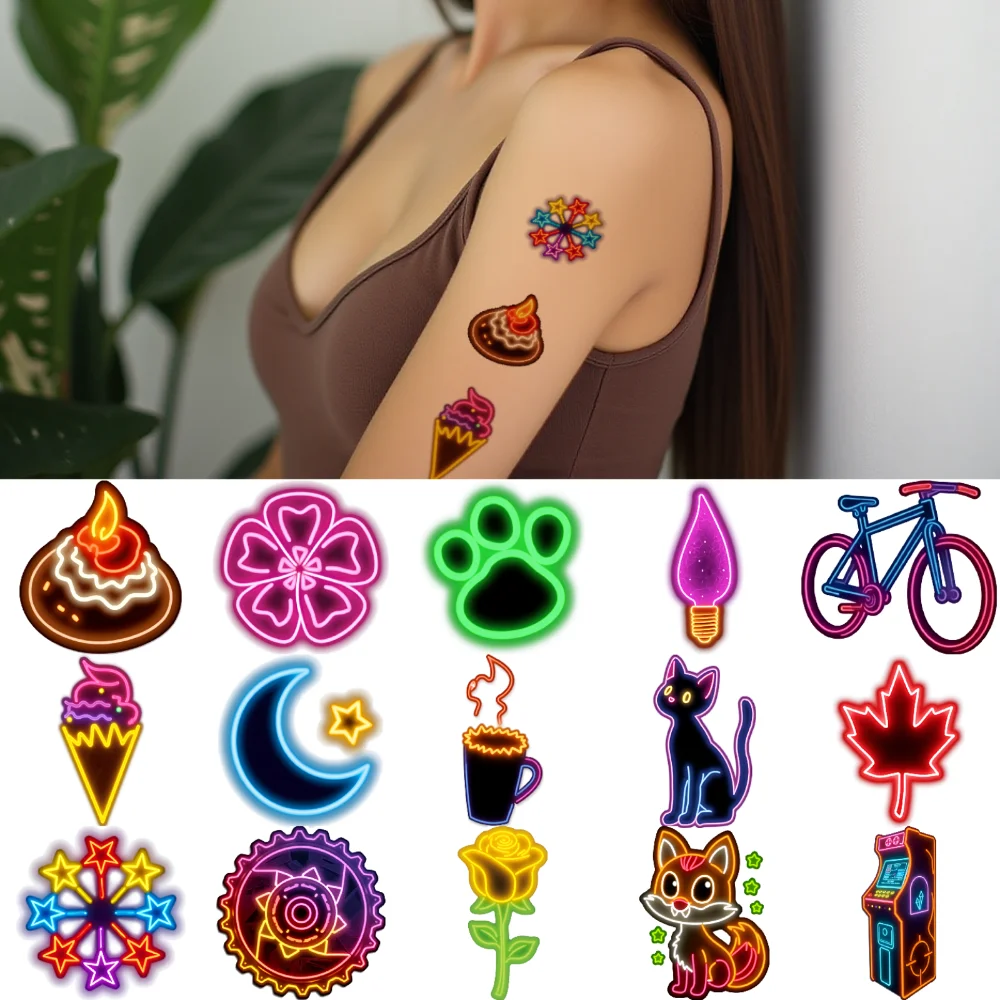 

63pcs Temporary Tattoo Decorative Stickers Waterproof Long-lasting Body Stickers Neon Stickers For Boys Children Shoulders