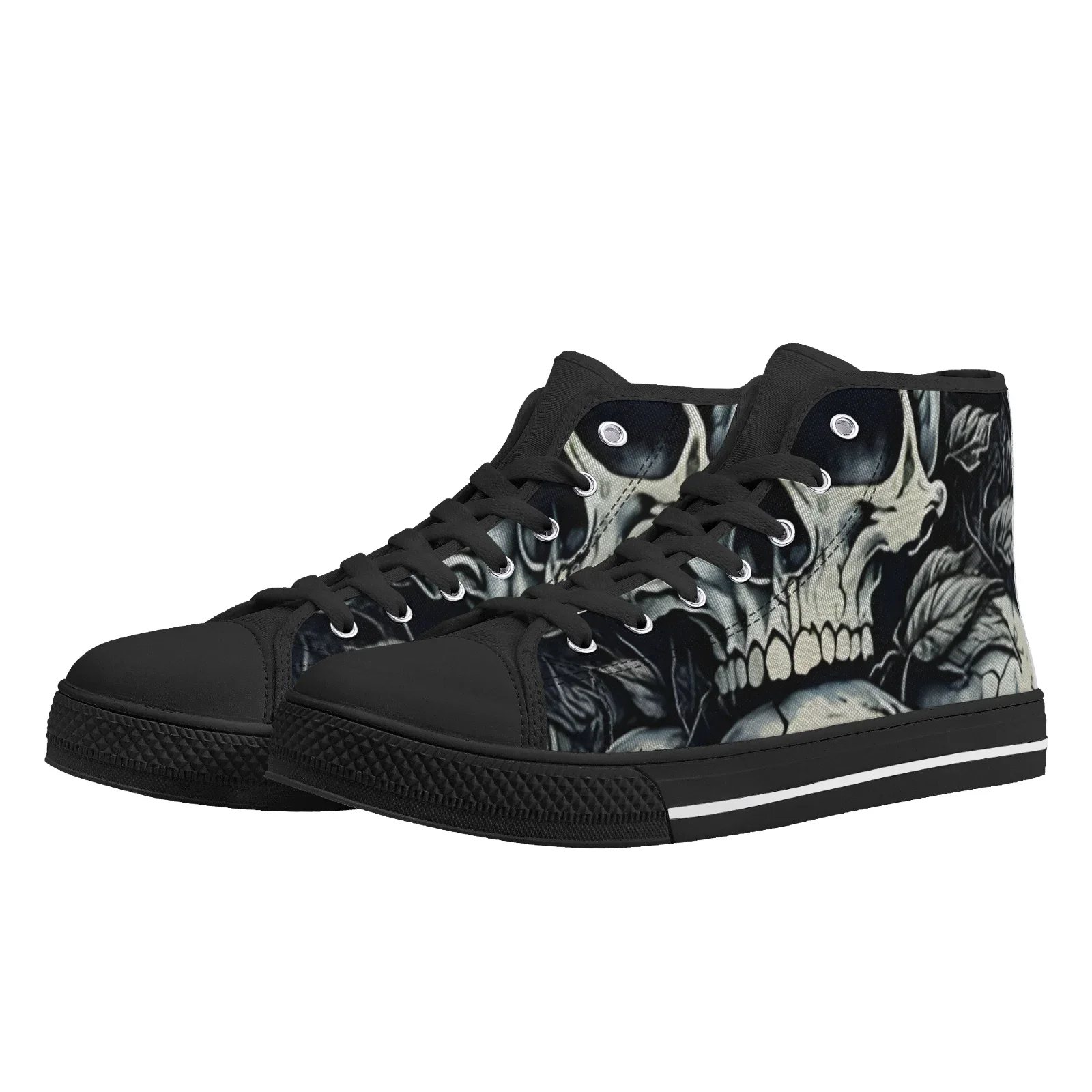 Gothic Skull Print Lace Up Canvas Shoes Custom High Top Sneakers for Men Women - view 6