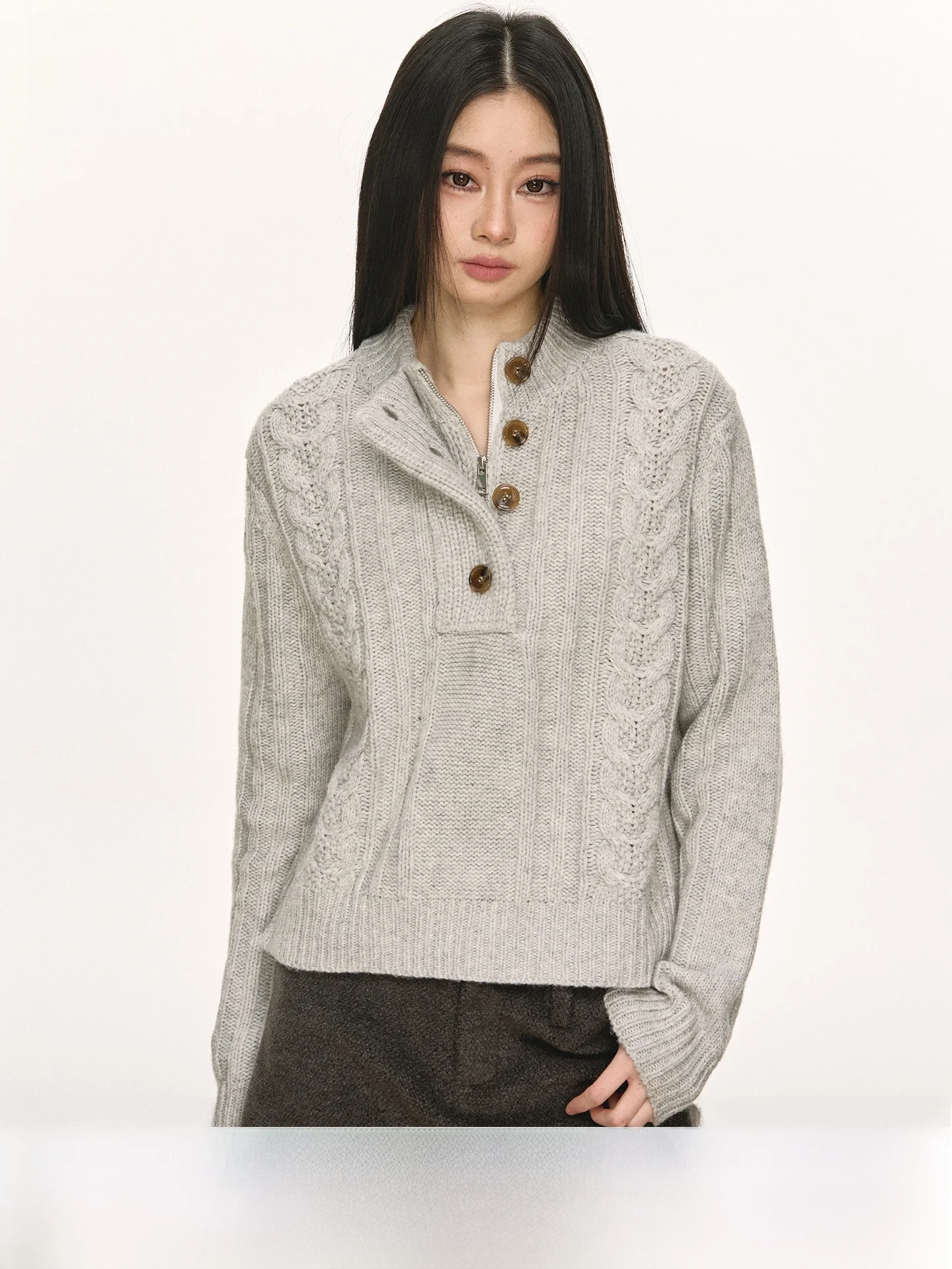 

Warm Woolen round Ne Button Sweater Women's Casual Sle Winter Faionable Slim Fit Top ANNA ANEAE Online Exclusive
