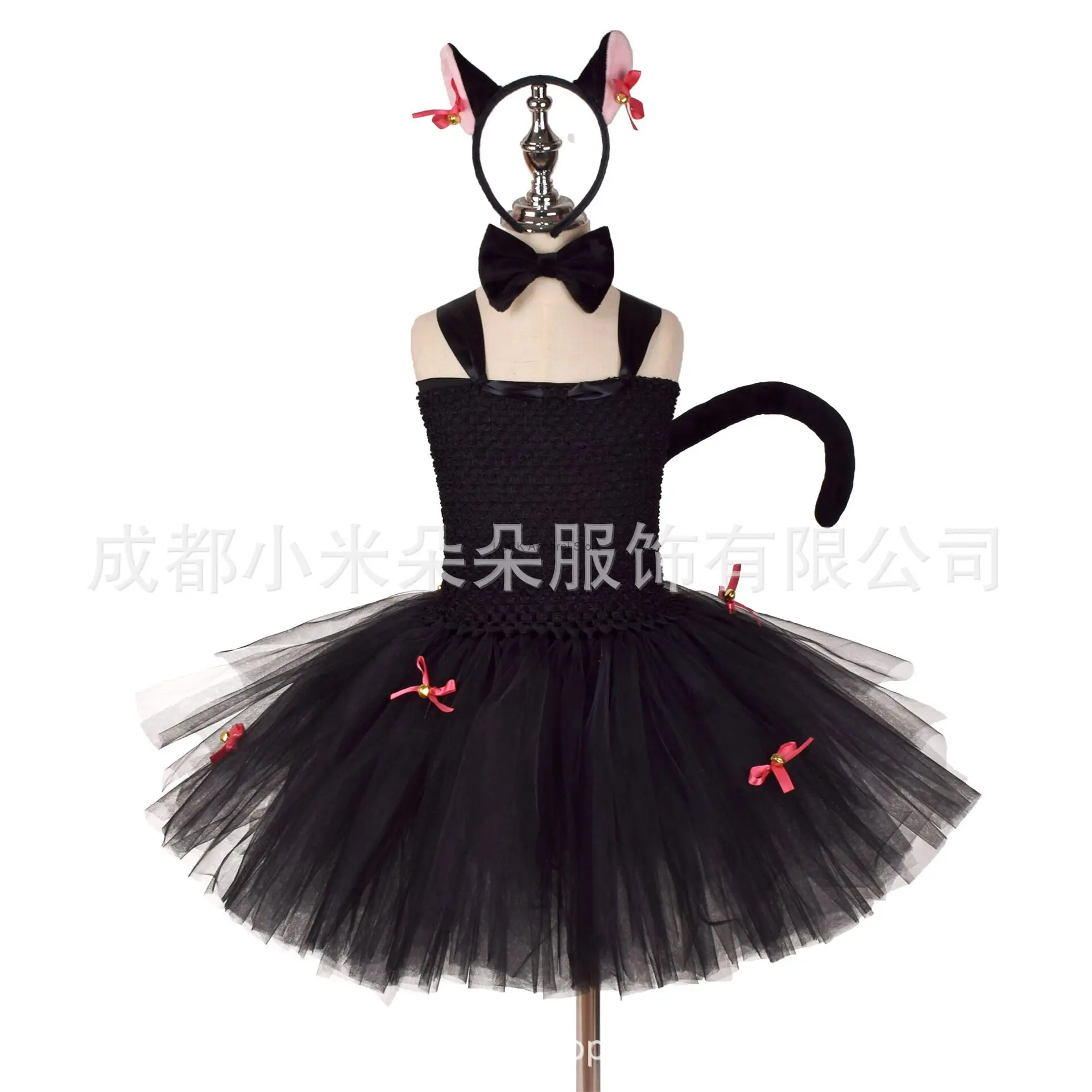 

New Animal Dress Cat Bell Poncho Dress International Children's Day Costume Girl Black Dresses Performance Dress Tutu Dress