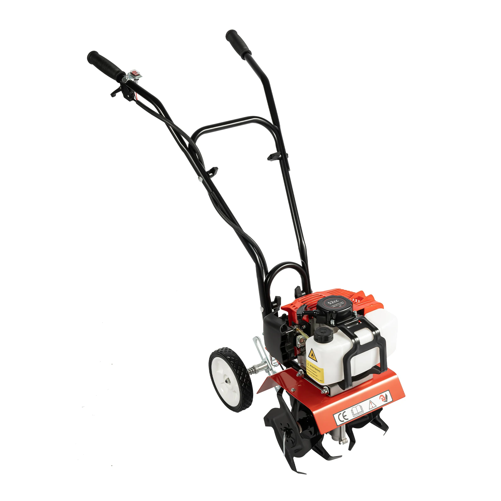 52CC 1700W Motozappa da giardino a benzina Cordless 2 tempi Coltivatore raffreddato ad aria Rotante per sgusciare Allentamento 12 pollici/30 cm di larghezza 12 cm dp