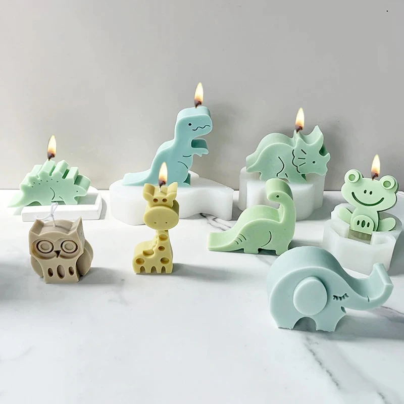 Cute Animals Silicone Candle Mold Giraffe Dinosaur Shape Molds Handmade Fragrance Gypsum Resin Soap Cake Making Moulds