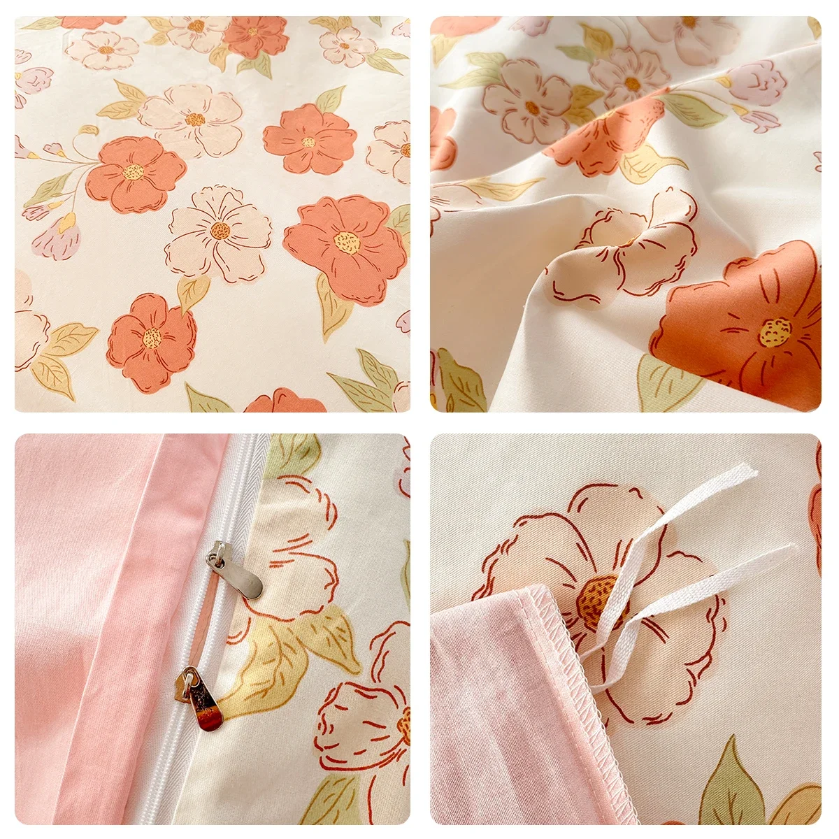 3pcs Floral 100% Cotton Duvet Cover Set Soft Comfortable Queen Bedding Set Skin Friendly Pure Cotton Comforter Cover Pillowcases 5