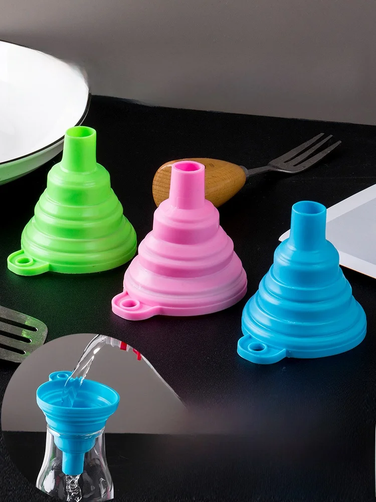 Food Grade Silicone Collapsible Stacking Funnel  Kitchen Oil Vinegar Pouring Alcohol Refill Funnel Tool Durable Household