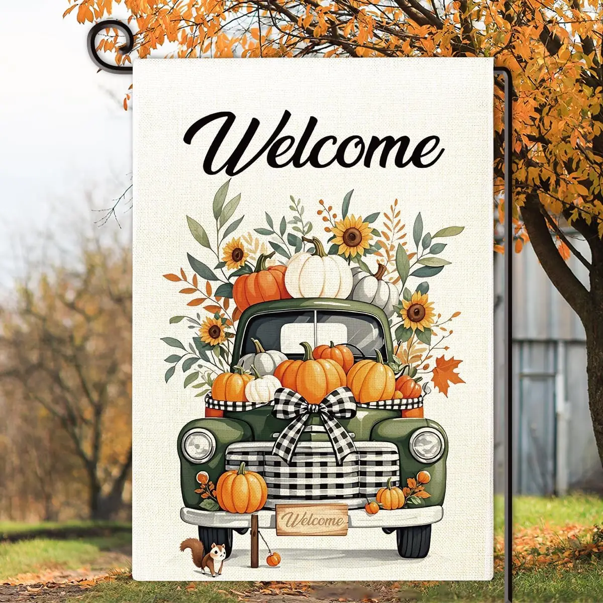 Pumpkin Truck Welcome Fall Garden Flag Double Sided Autumn Leaves Harvest Yard Flag Seasonal Thanksgiving Outdoor Decoration yyi