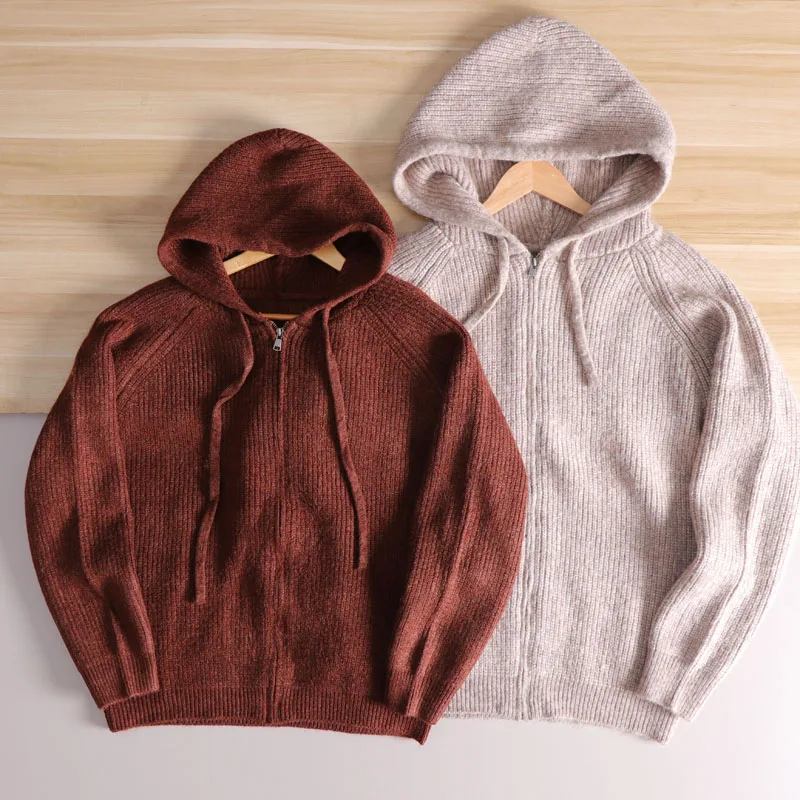 

Повседневный вязаный шерстяной свитер для мужчин с капюшоном Thi Needle, осень-зима, модная уличная одежда, чистый цвет, японский ретро