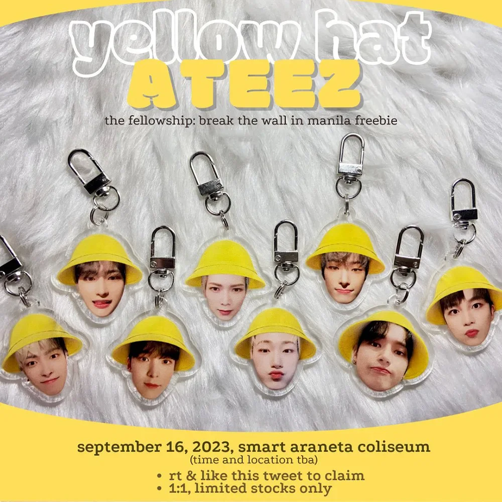 Popular Korean Boy Group Hongjoong Seonghwa Yunho Yeosang Yellow Hat Keyring Mobile Pendant Acrylic Keychain Decor Collection