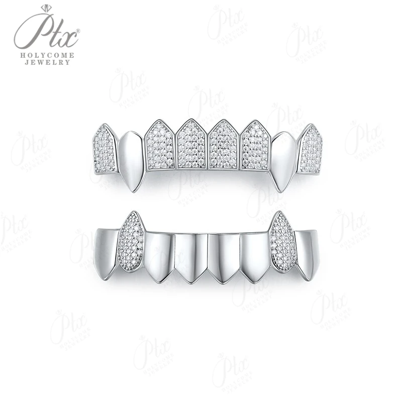 

Iced Out Grillz 925 Sterling Silver with VVS1 Clarity Diamonds Hip Hop Teeth Grills Jewelry Luxury Fashion Accessory